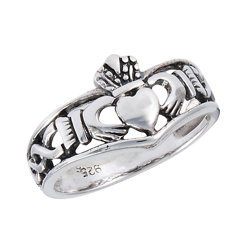 Sterling Silver Claddagh Ring With Celtic weave